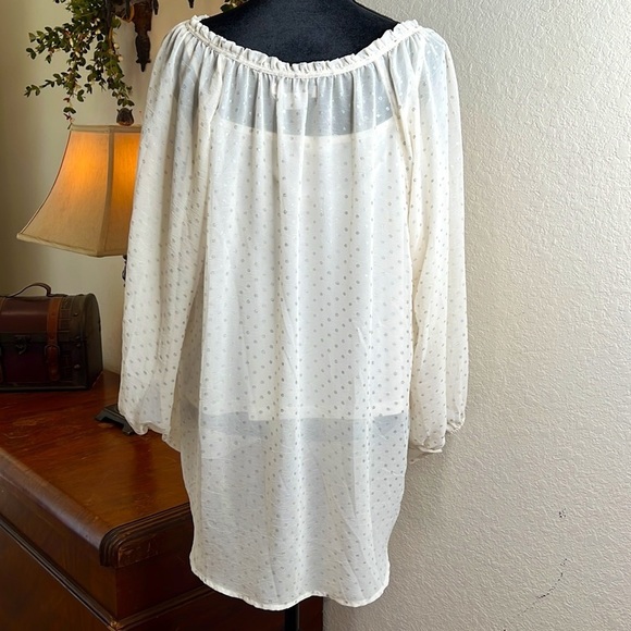 Liz Claiborne | Cream Chiffon Silver Polka Dot Tunic Top with Cami | Size 1X - Picture 2 of 11